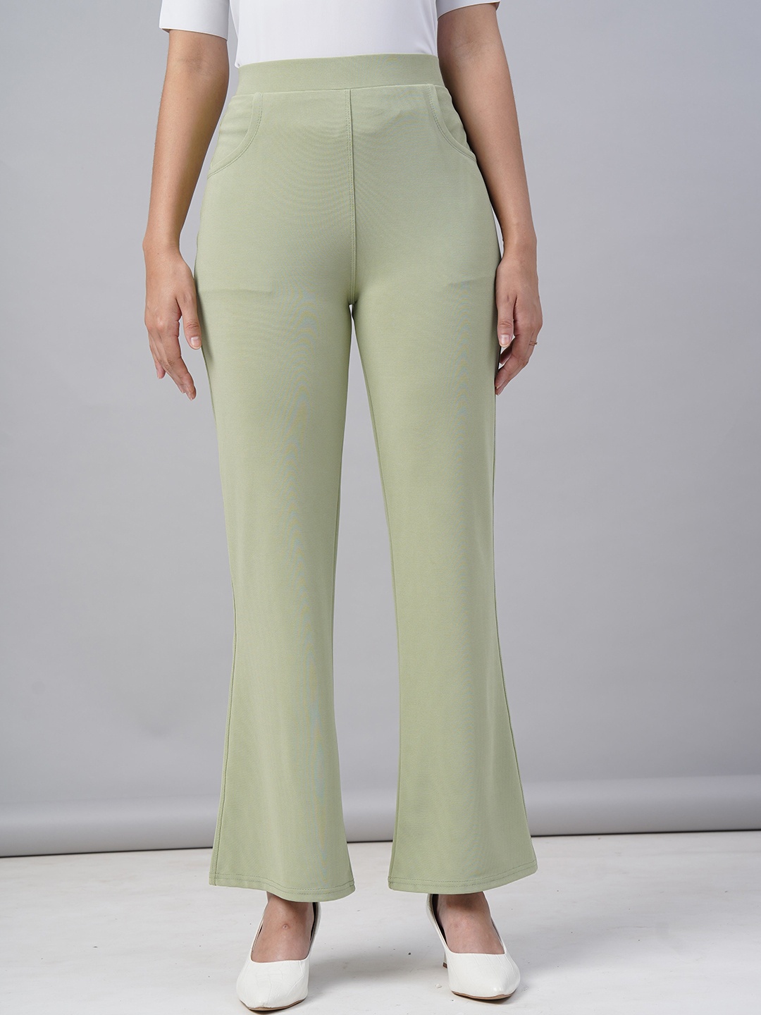 

FITHUB Women Loose Fit High-Rise Bootcut Trousers, Teal