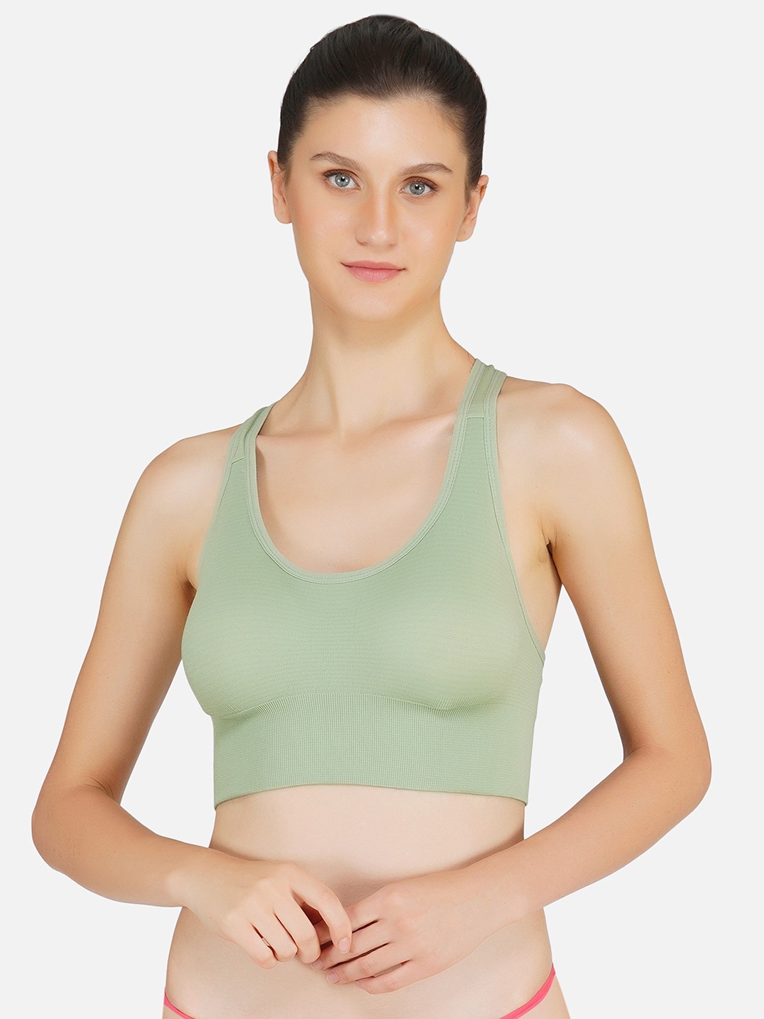 

Poftik Full Coverage Removable Padding Workout Bra With Side Shaper, Green