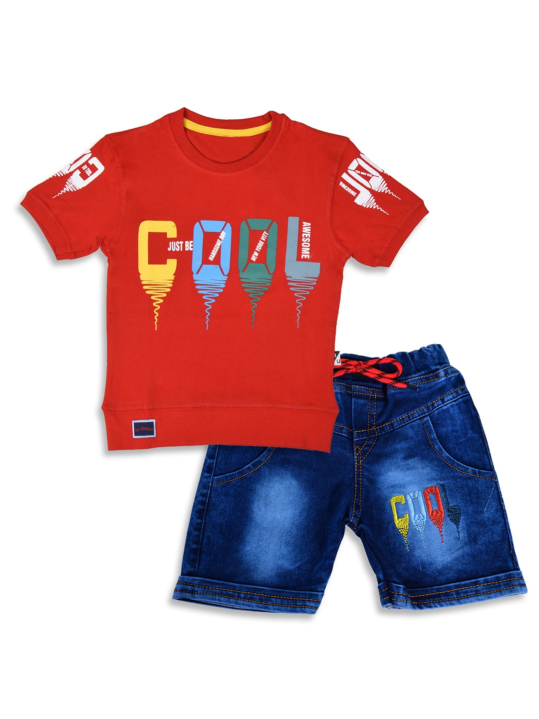 

BAESD Boys Printed T-shirt with Shorts, Red