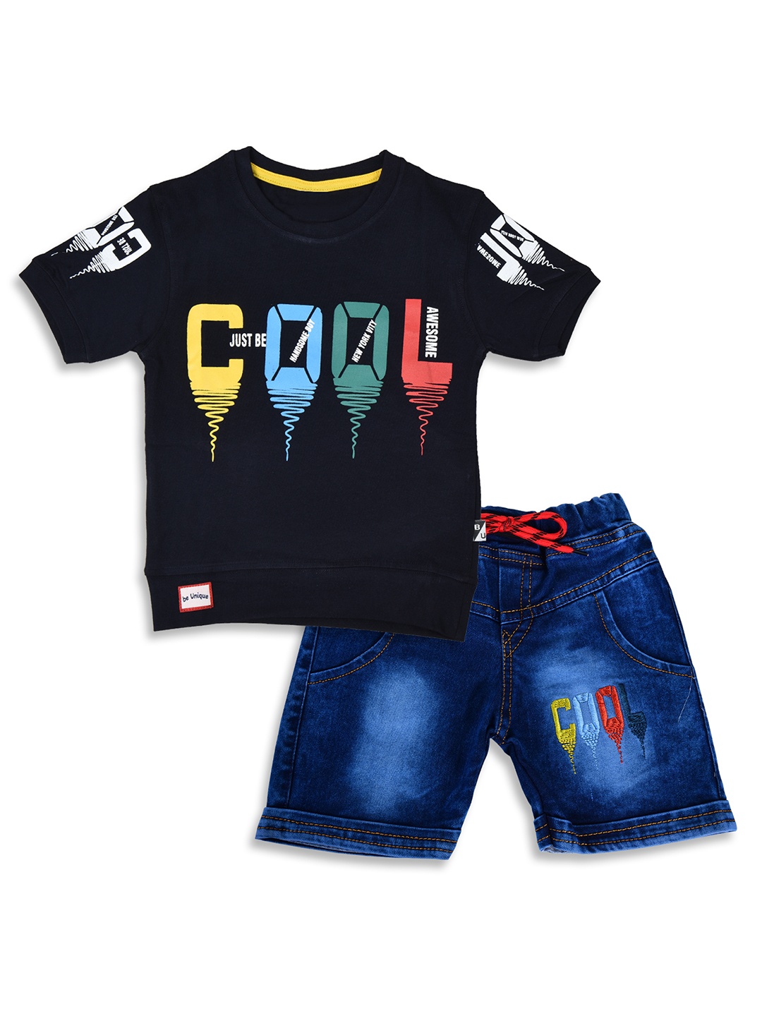 

BAESD Boys Printed T-shirt with Shorts, Navy blue