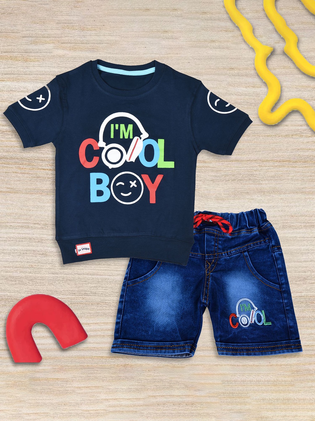 

BAESD Boys Printed T-shirt with Shorts, Navy blue