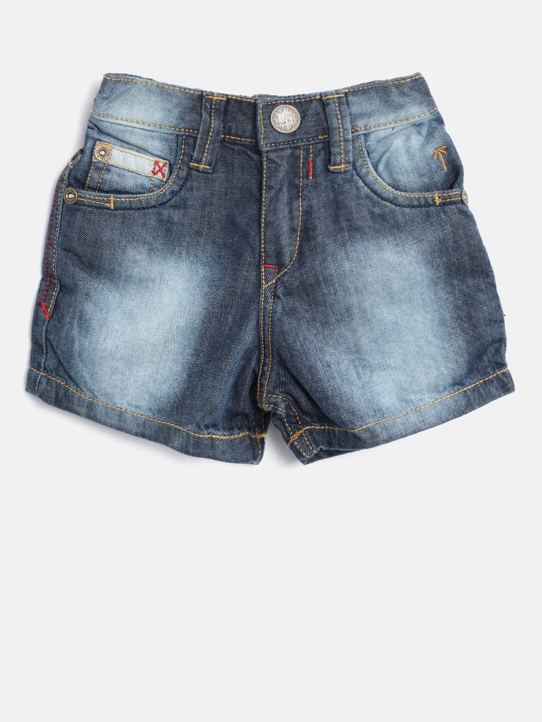 

Palm Tree Boys Navy Washed Regular Fit Denim Shorts, Navy blue
