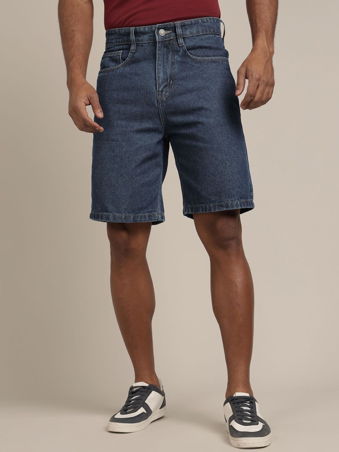 

The Roadster Lifestyle Co. Denim Daze Men Navy Blue Mid-Rise Cotton Denim Shorts