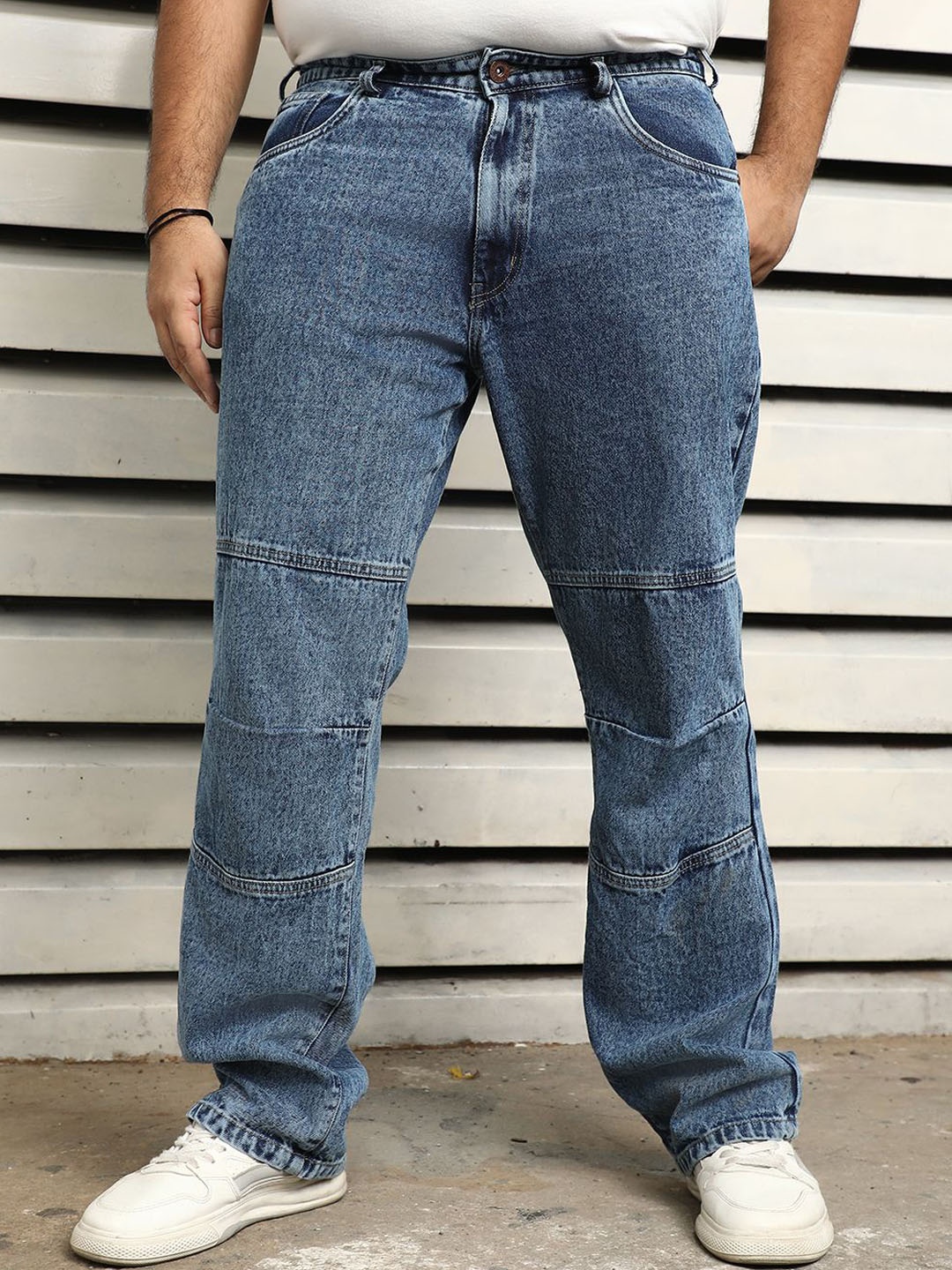 

Freeform by High Star Men Straight Fit Cut N Sew Detail Light Fade Jeans, Blue