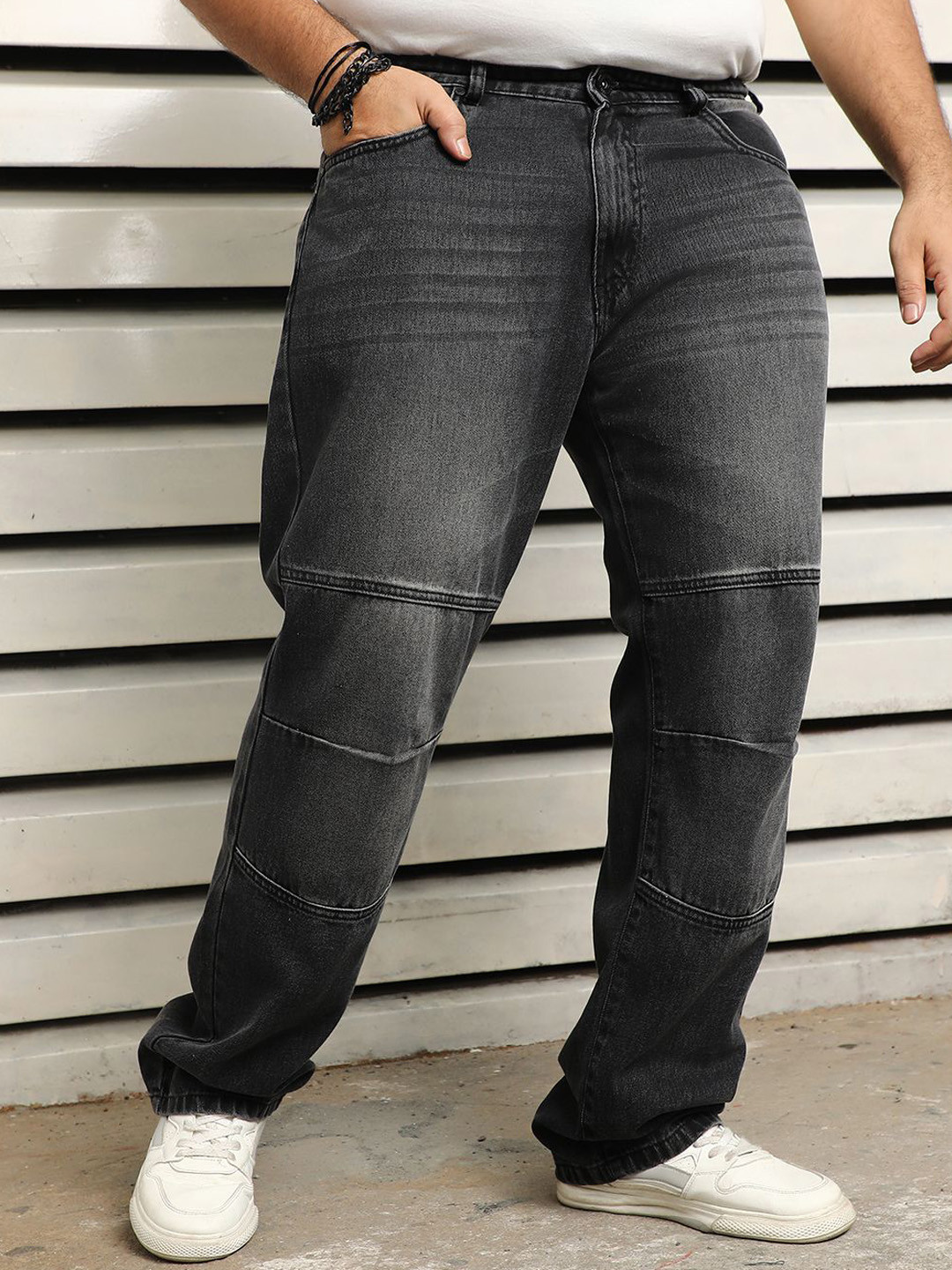 

Freeform by High Star Plus Size Men Straight Fit Clean Look Light Fade Pure Cotton Jeans, Black