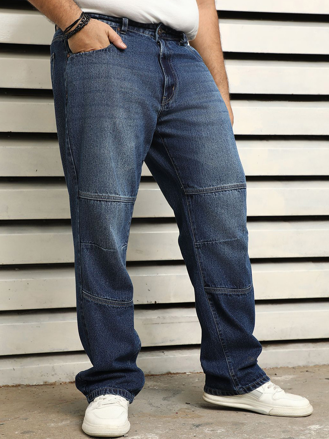 

Freeform by High Star Men Straight Fit Cut N Sew Detail Light Fade Jeans, Blue