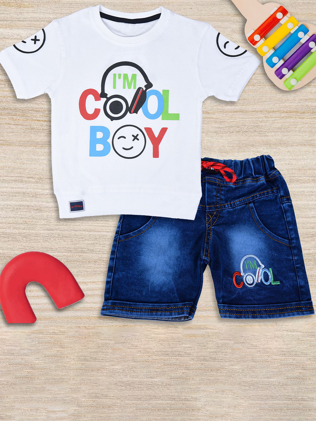 

BAESD Boys Printed T-shirt with Shorts, White