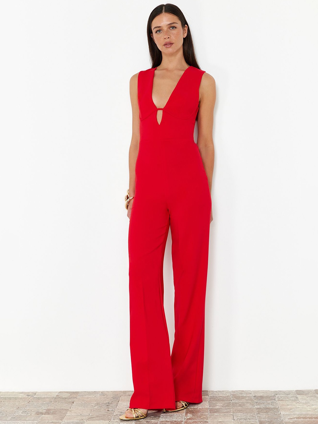 

Trendyol V-Neck Basic Jumpsuit, Red