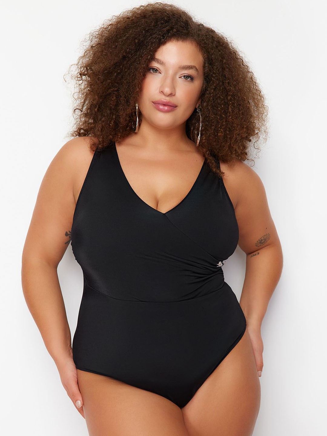 

Trendyol Plus Size V-Neck Bodysuit, Black