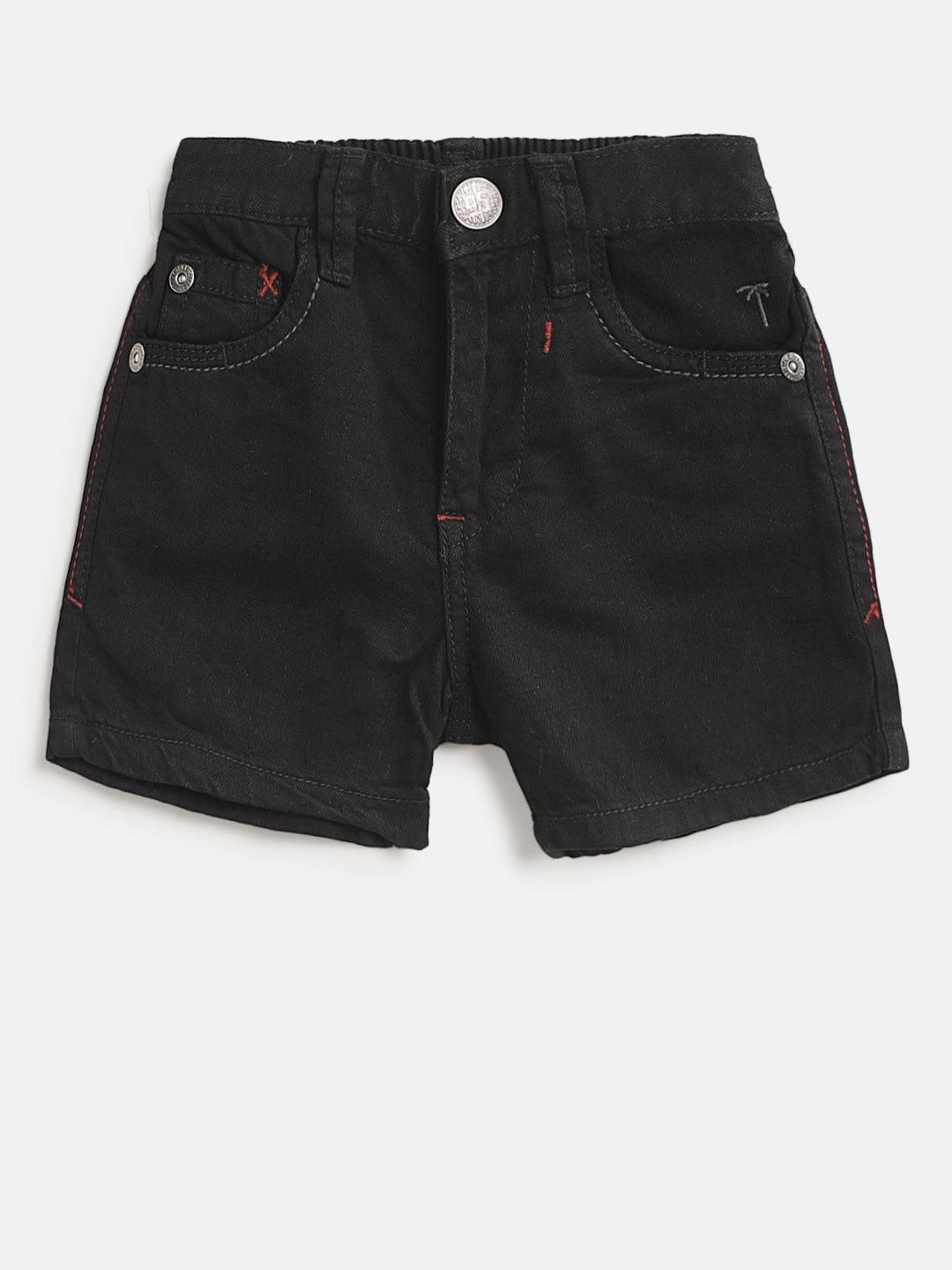 

Palm Tree Boys Black Solid Regular Fit Denim Shorts