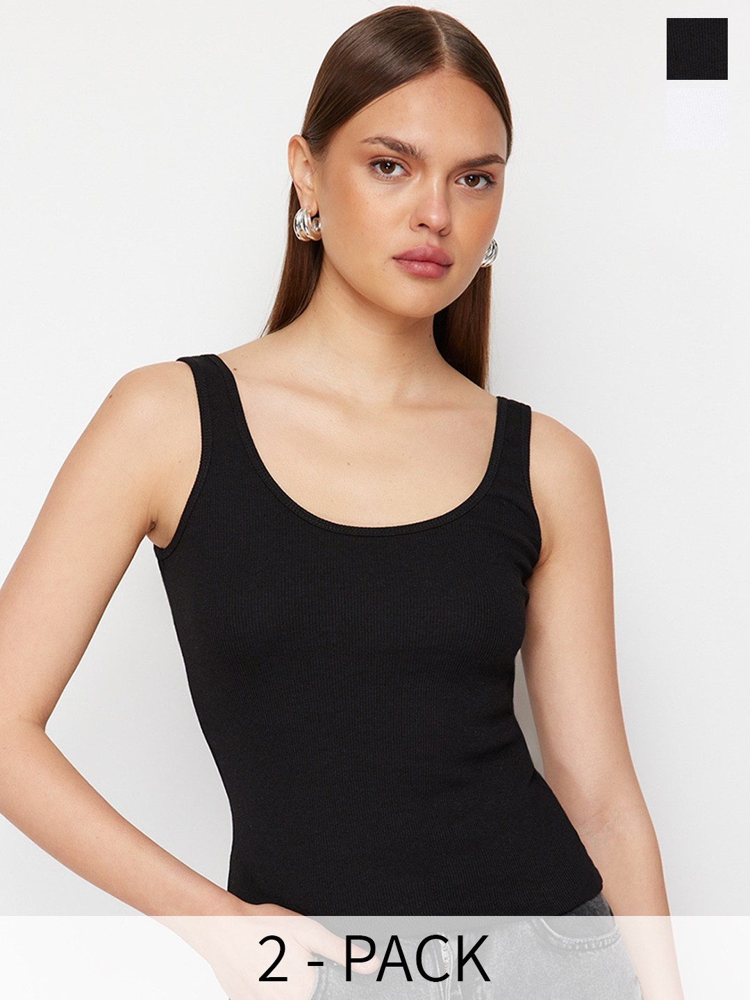 

Trendyol Pack Of 2 Round Neck Sleeveless Camisoles, Black