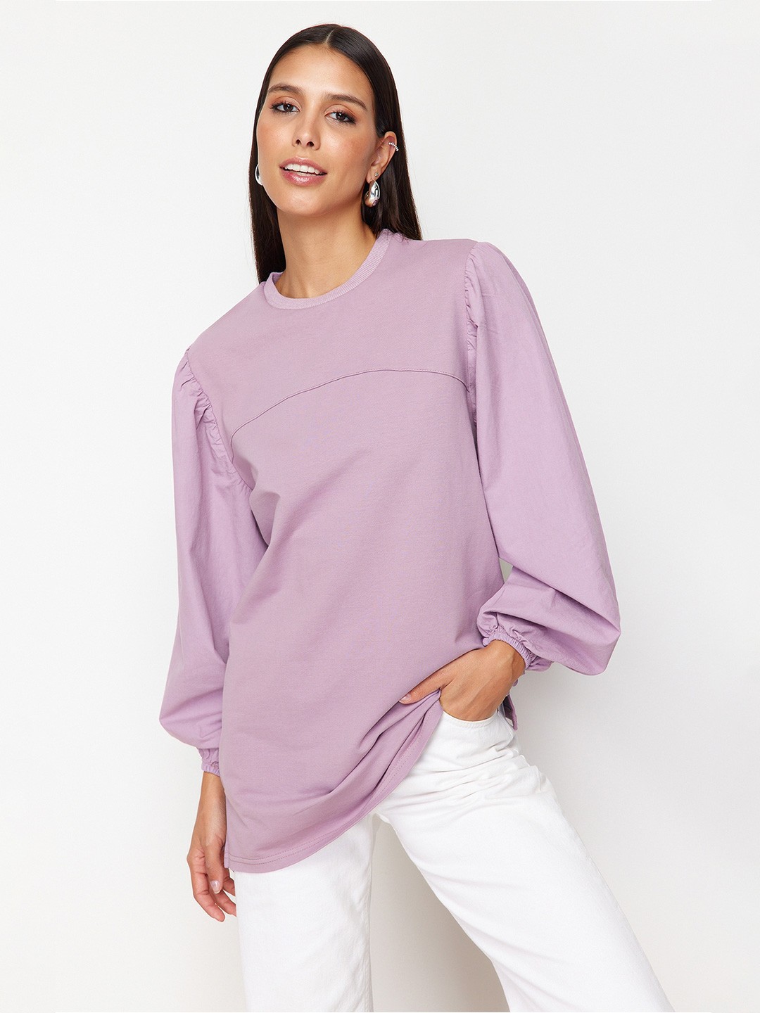 

Trendyol Round Neck Puffed Sleeves Tunic, Purple