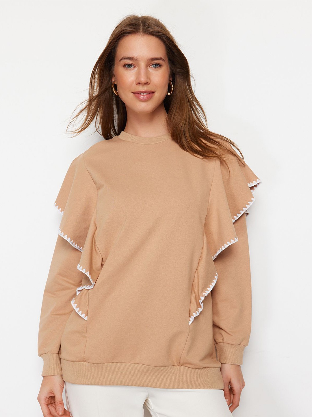 

Trendyol Round Neck Pullover Sweatshirt, Beige