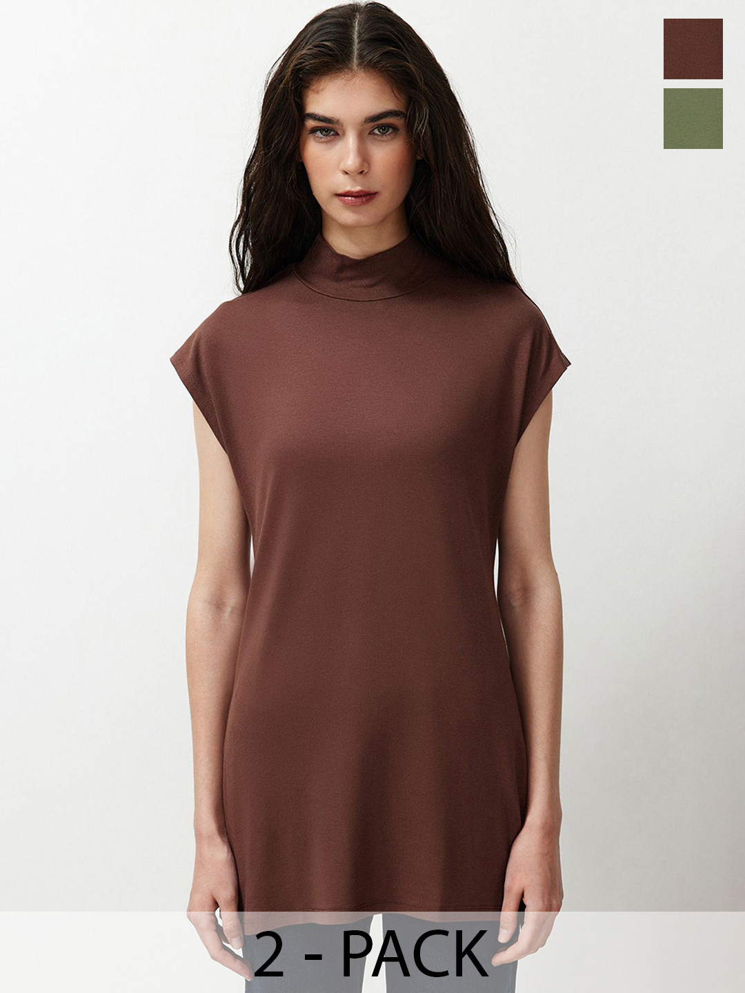 

Trendyol Pack Of 2 Solid Round Neck Tunic, Green