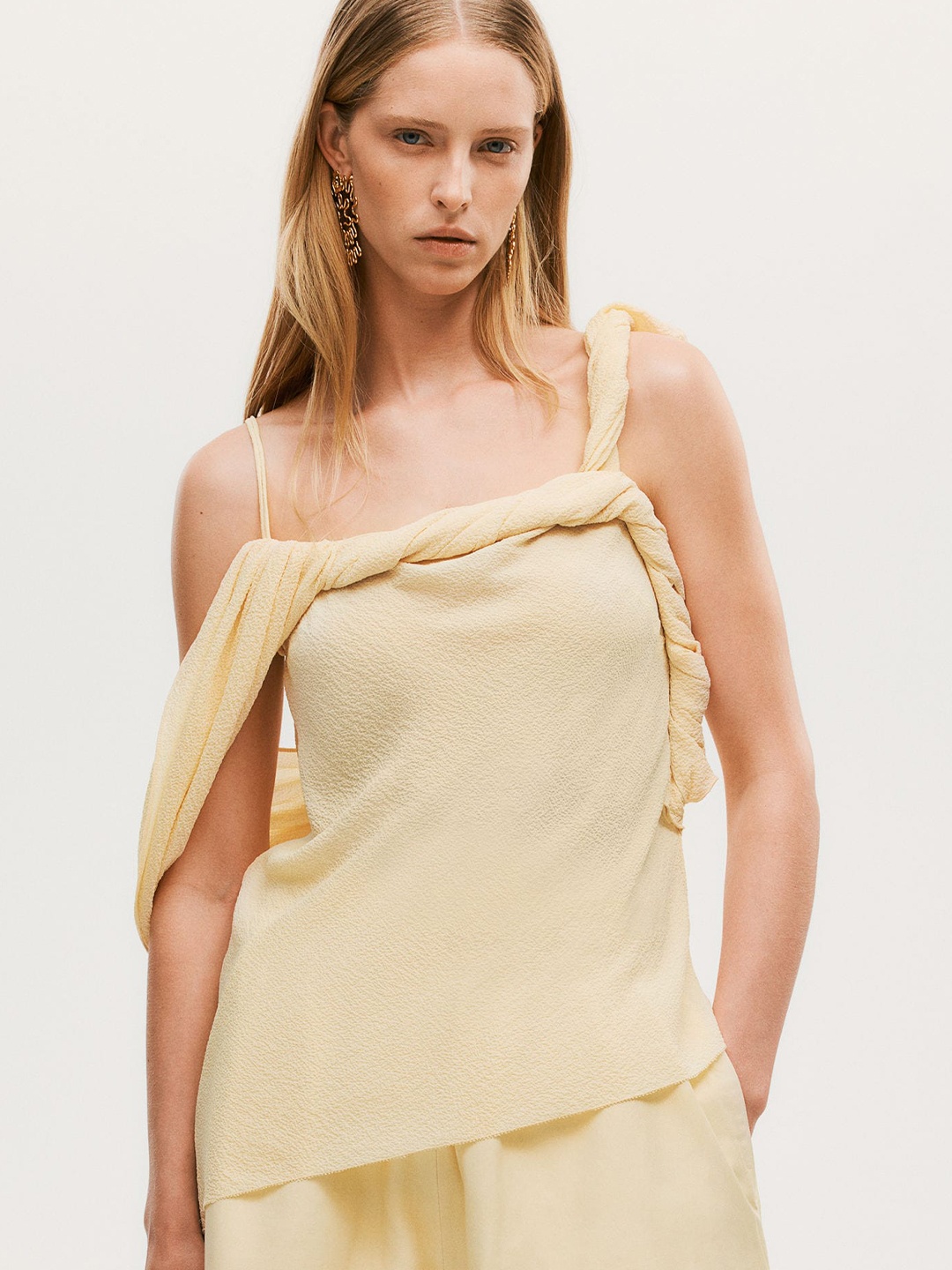 

H&M Twist-Detail Crinkled Top, Yellow
