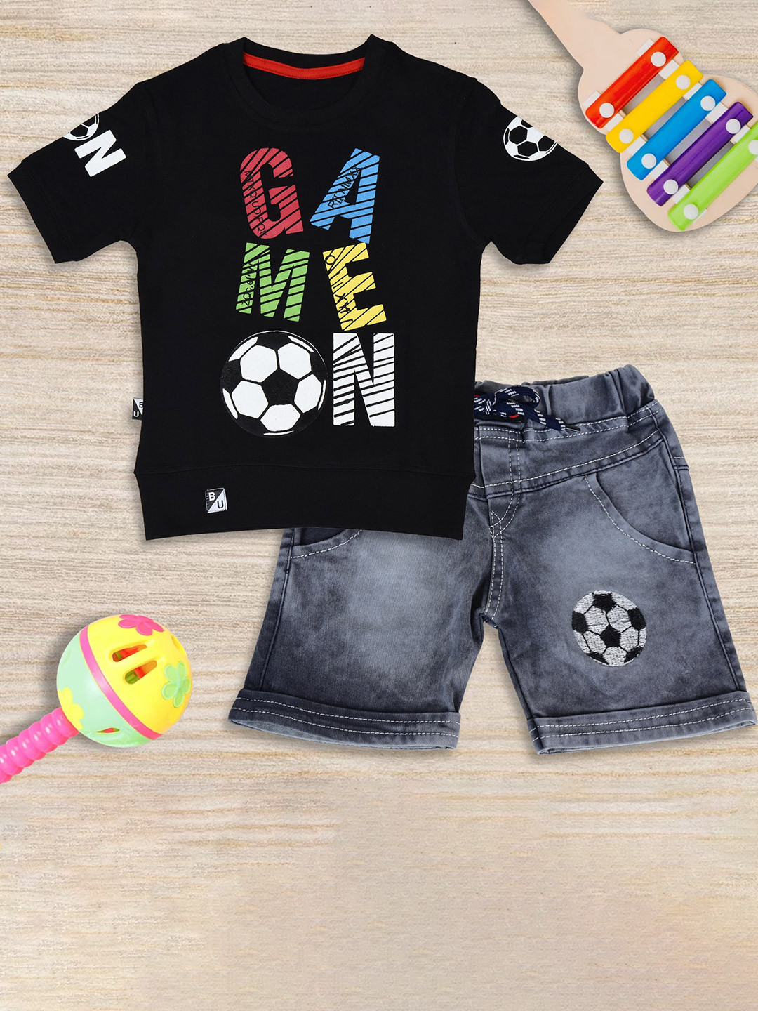 

BAESD Boys Printed T-shirt with Shorts, Black