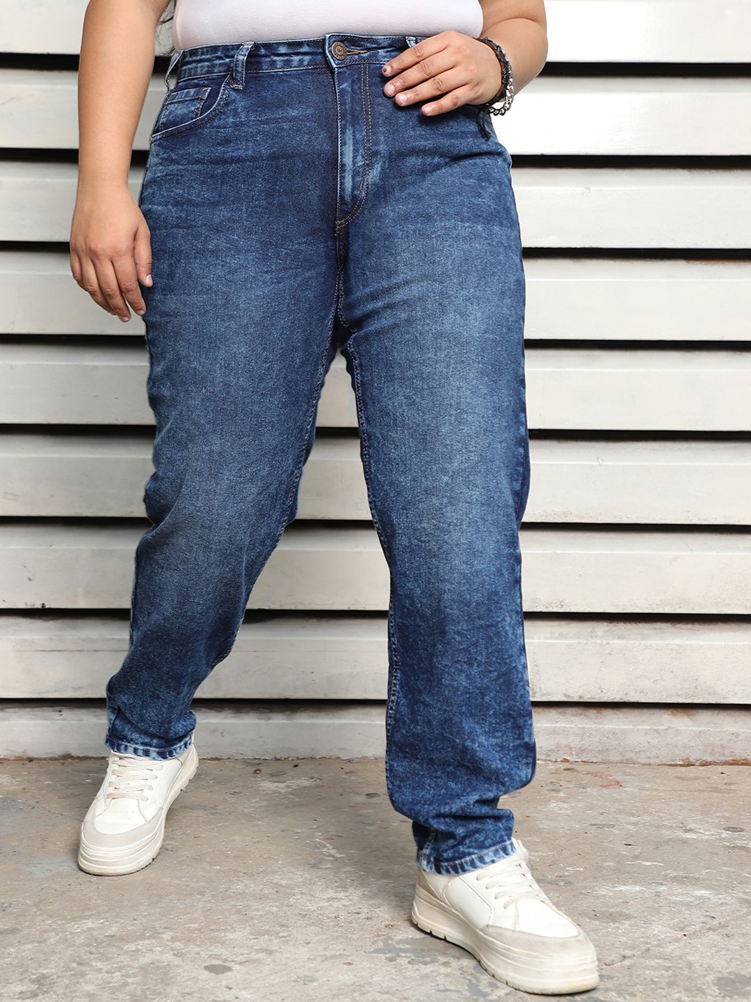 

Freeform by High Star Plus Size Women High-Rise Slim mom Stretchable Jeans, Blue