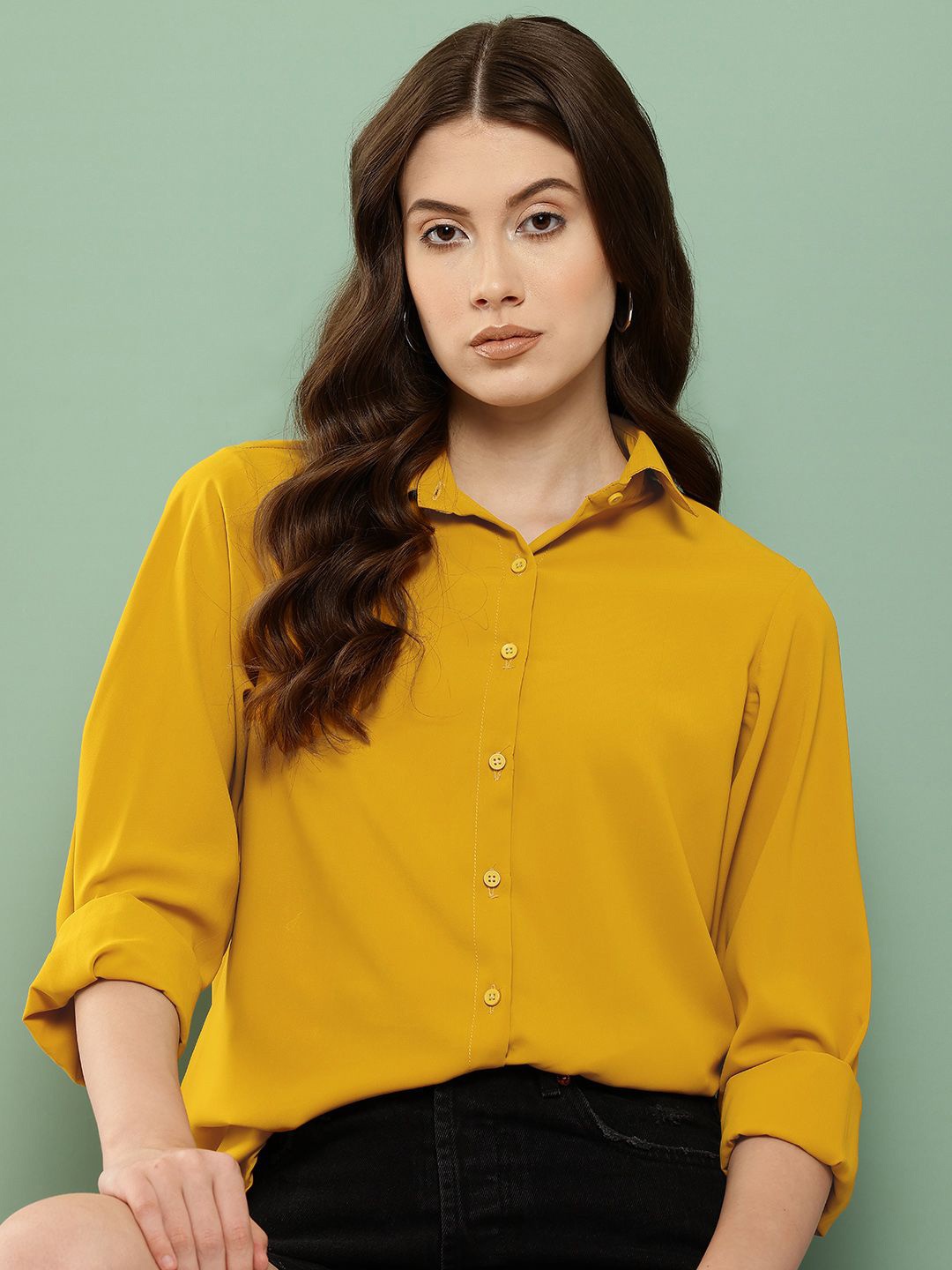 

The Roadster Lifestyle Co. Mustard Yellow Spread Collar Shirt