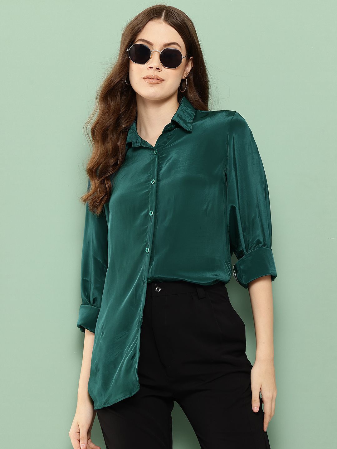 

The Roadster Lifestyle Co. Green Spread Collar Relaxed-Fit Shirts