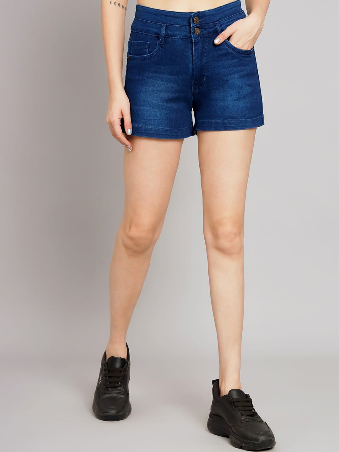 

FASHIONFIBRE Women High-Rise Cotton Casual Denim Shorts, Blue