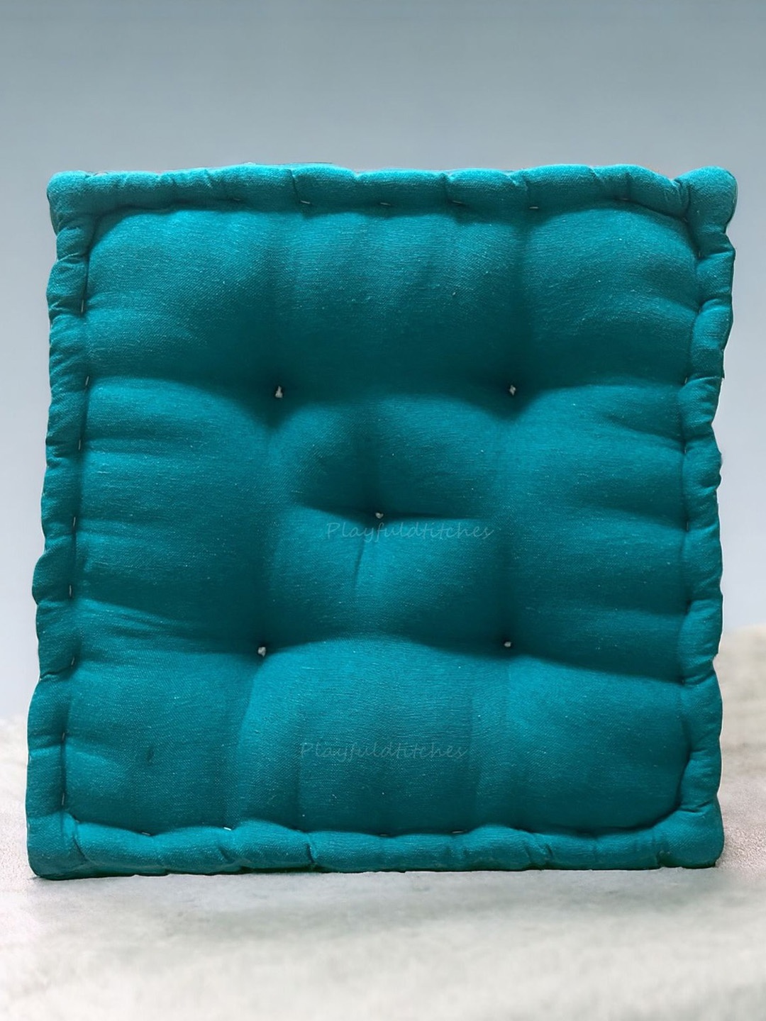 

PLAYFUL STITCHES Green Square Shaped Cotton Floor Cushion