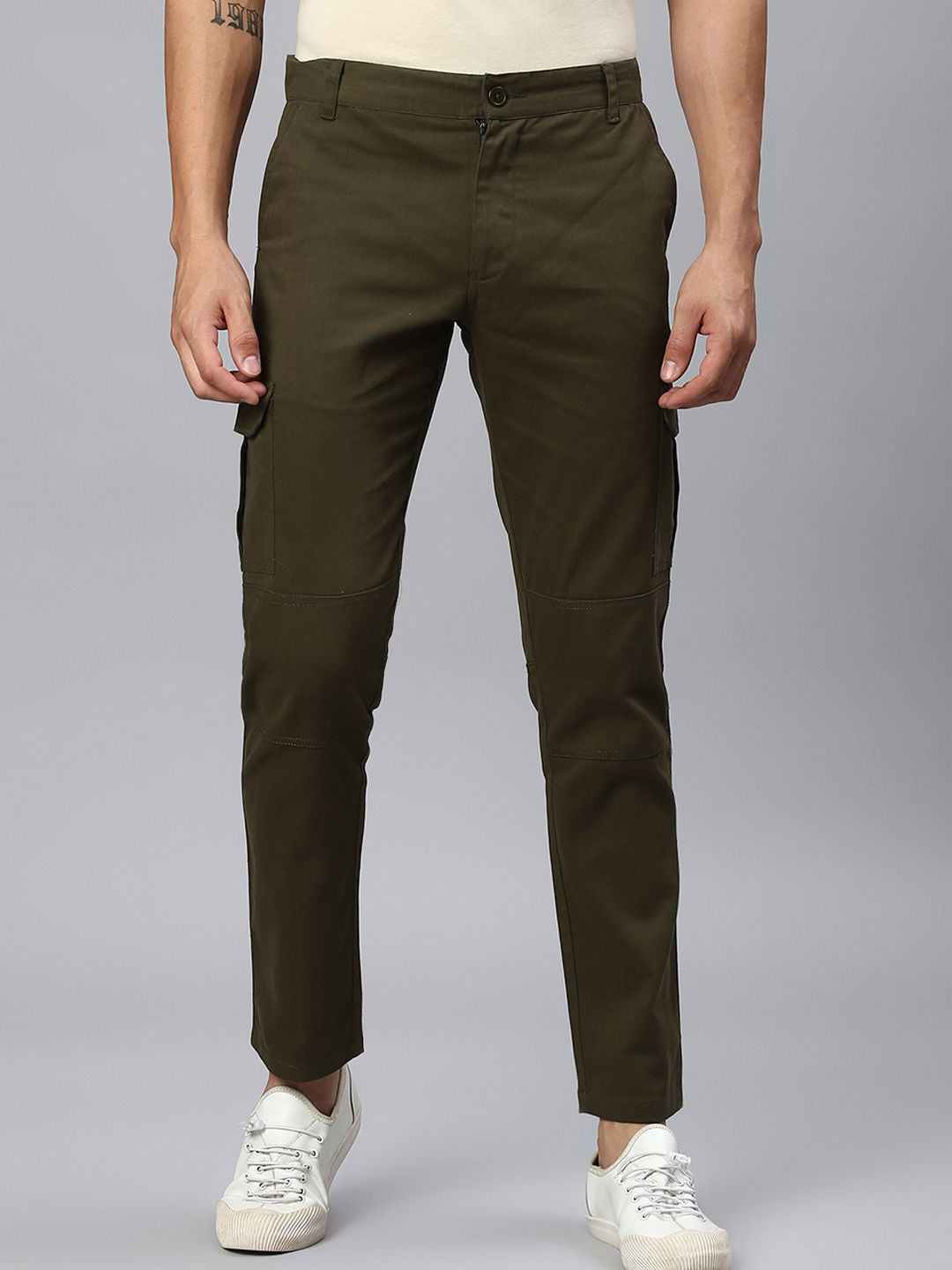 

Hubberholme Men Slim Fit Easy Wash Pure Cotton Chinos Trouser, Olive