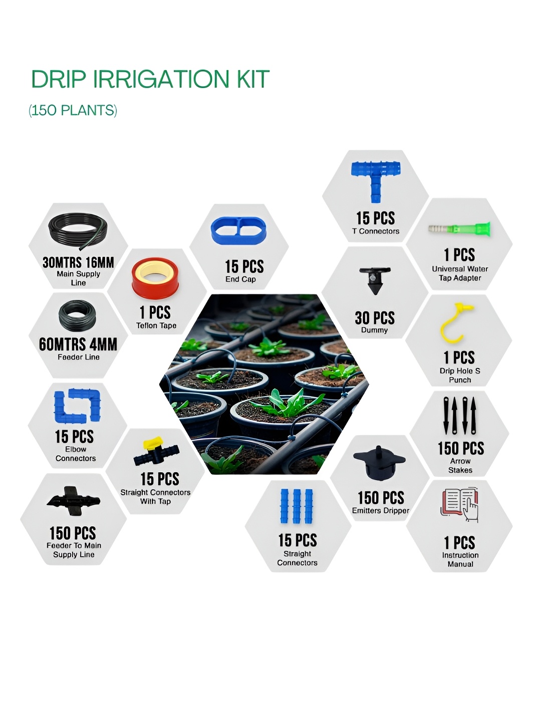 

Cinagro Drip Irrigation Kit -150 Plants, Blue