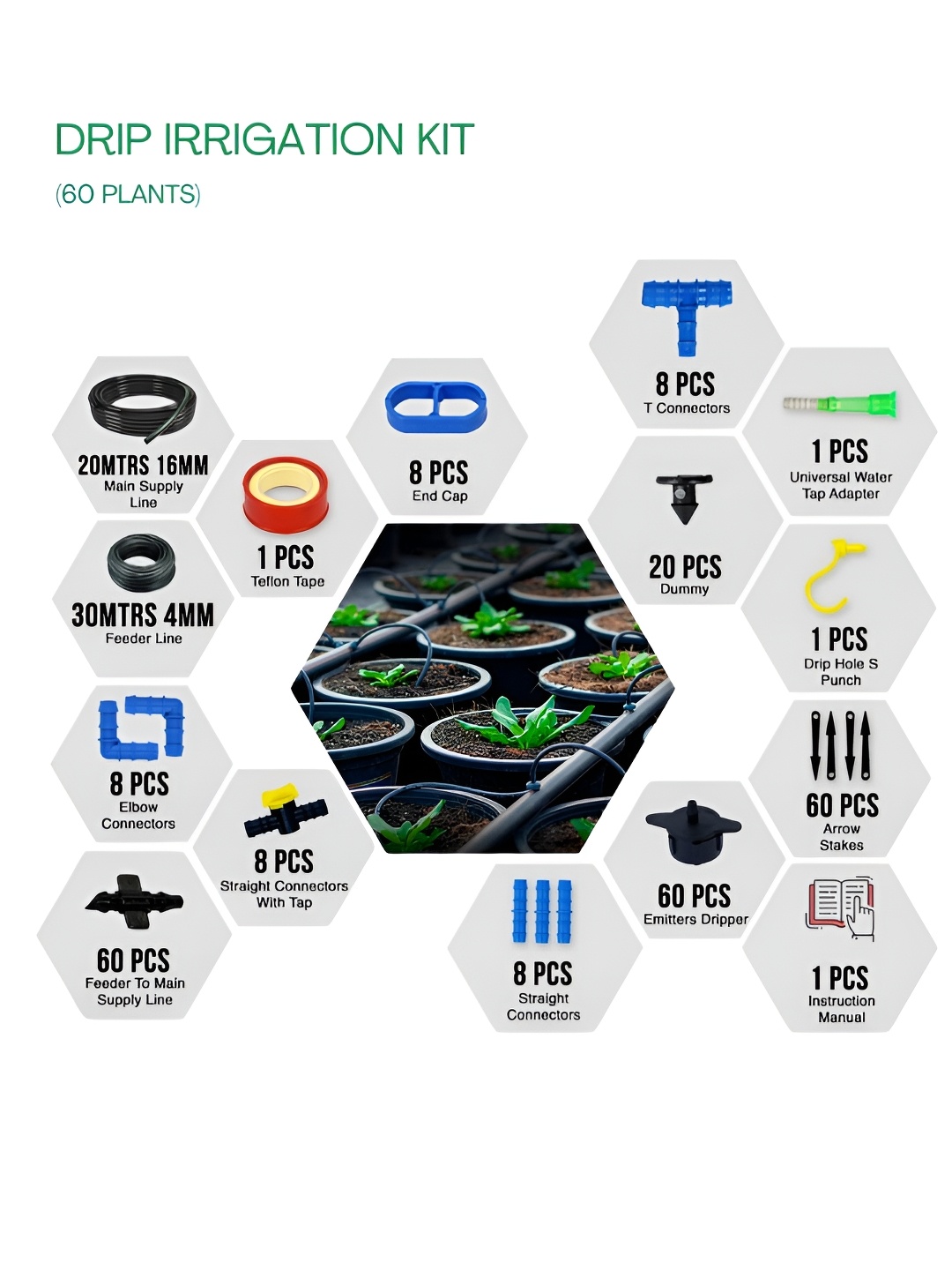 

Cinagro Drip Irrigation Kit -60 Plants, Blue