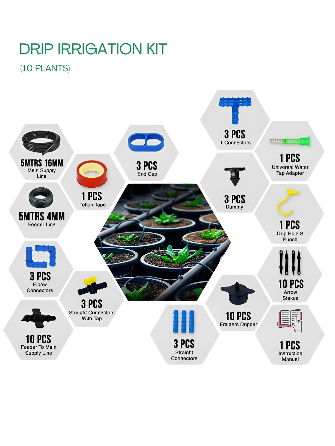 

Cinagro Black 10 Pieces Drip Irrigation Kit