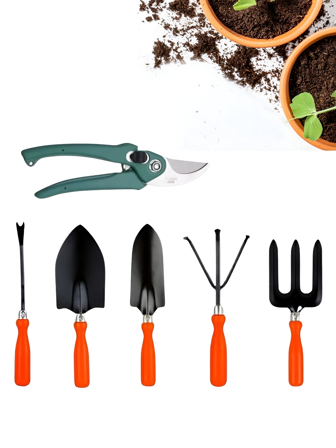 

Cinagro Orange & Black 6 Pieces Metal Garden Tools