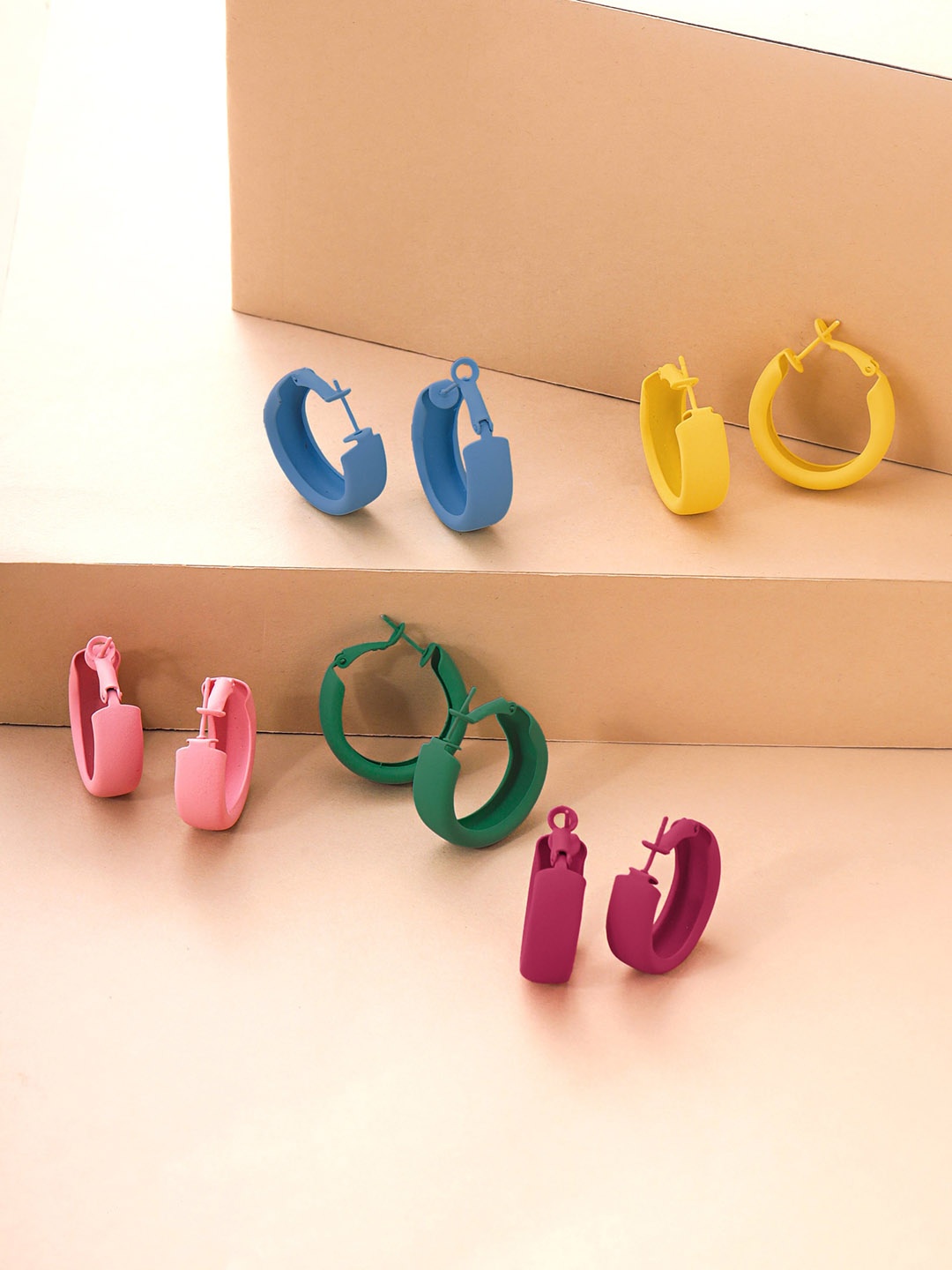 

Yellow Chimes Set Of 5 Half Hoop Earrings, Assorted