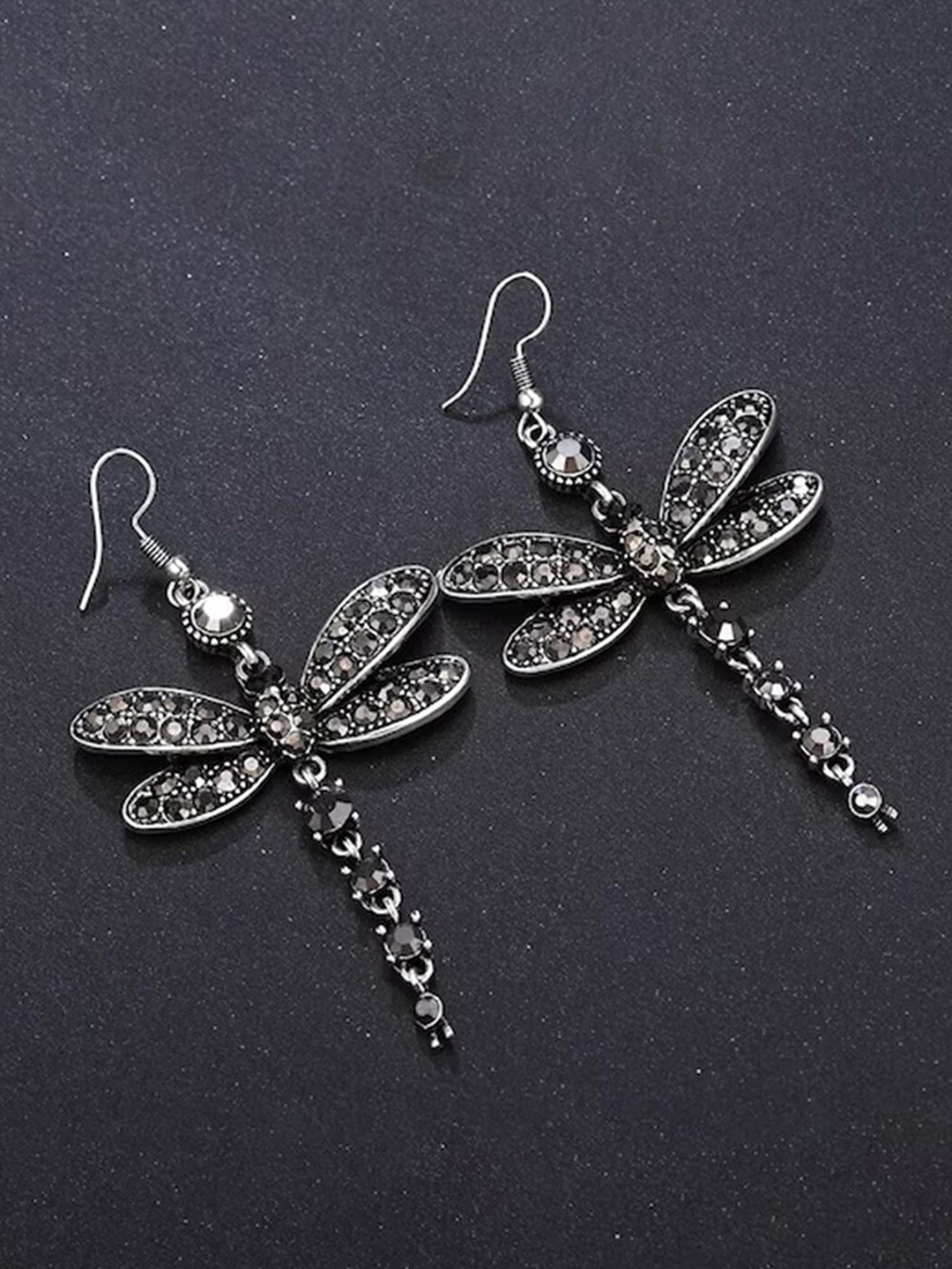 

Yellow Chimes Butterfly Design Stone Studded Drop Earrings, Silver