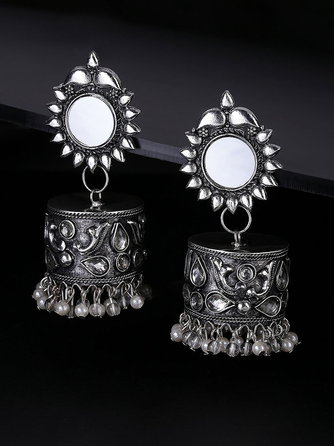 

Yellow Chimes Brass-Plated Mirror Contemporary Drop Earrings, Silver