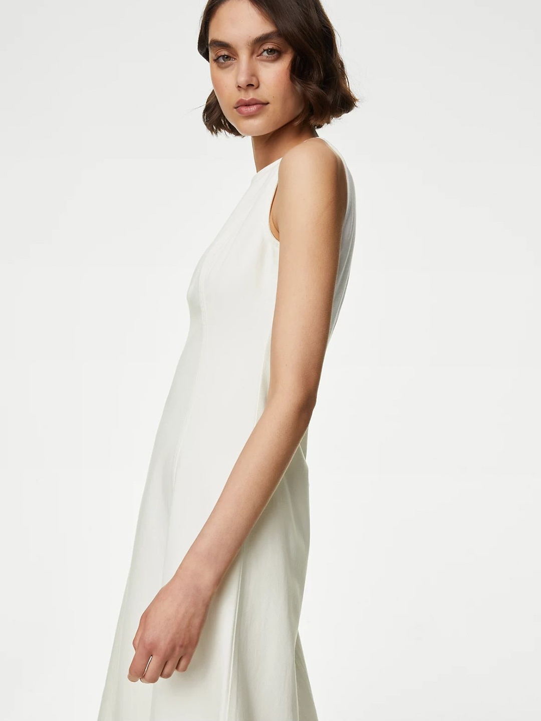 

Marks & Spencer Round Neck Sleeveless A-Line Midi Dress, White