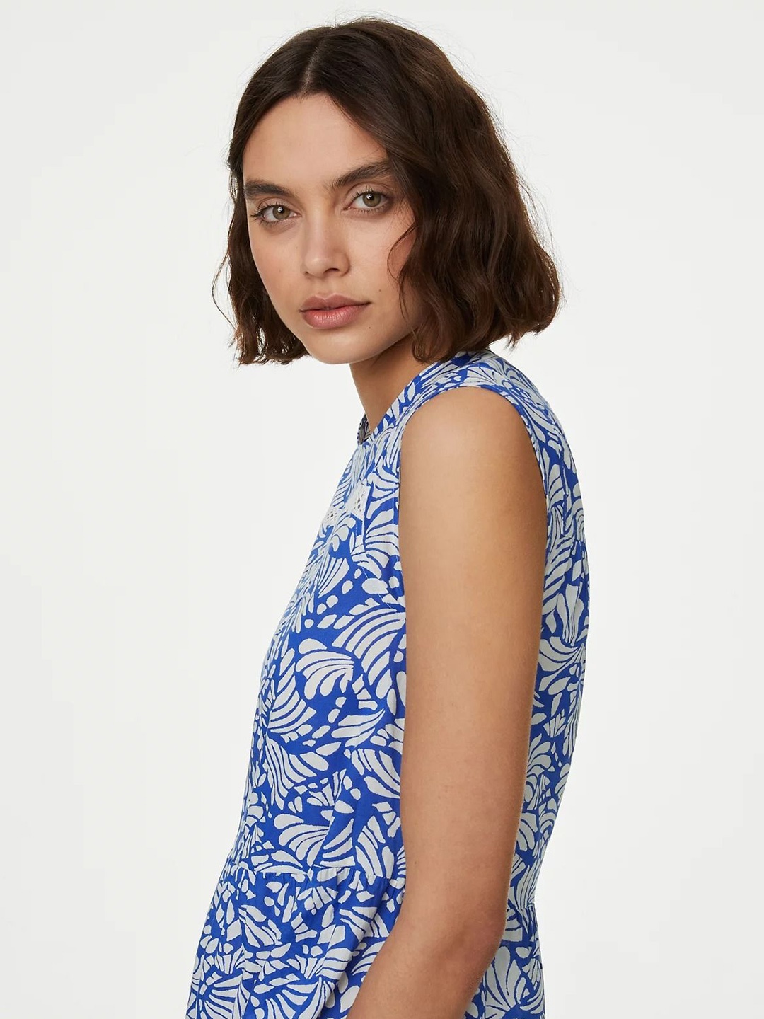 

Marks & Spencer Abstract Printed Pintuck Tiered A-Line Midi Dress, Blue
