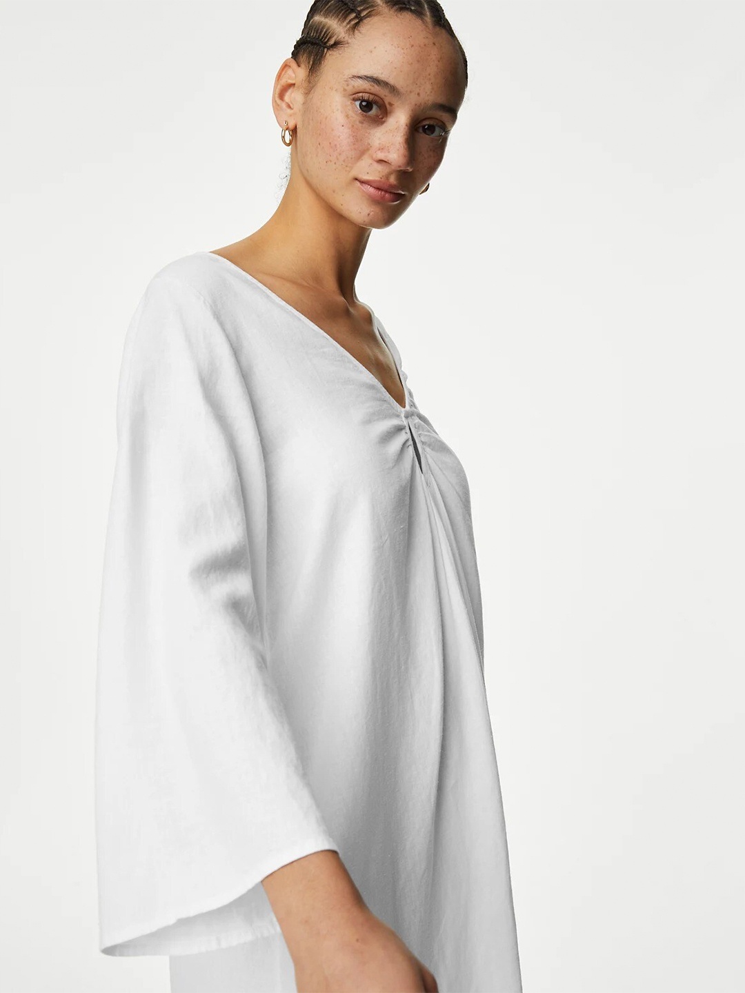 

Marks & Spencer Keyhole Neck Flared Sleeve A-Line Dress, White