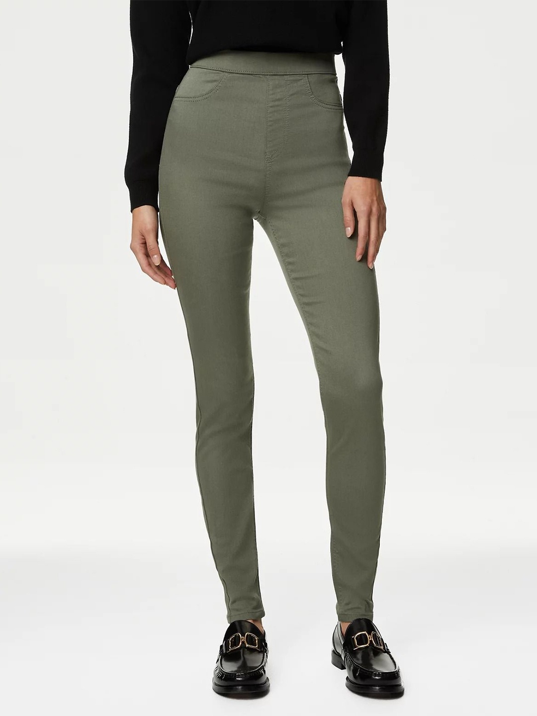 

Marks & Spencer Women Skinny Fit High Rise Denim Jeggings, Khaki