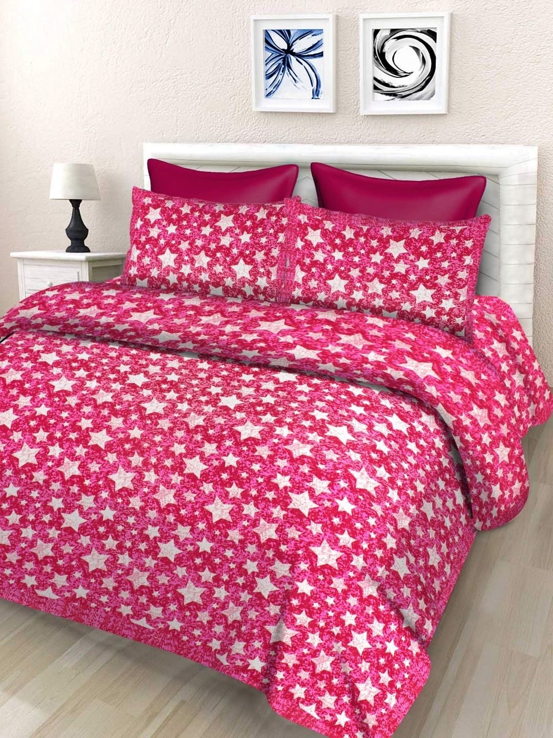 

Aura Pink & White Geometric 144 TC Queen Bedsheet With 2 Pillow Covers