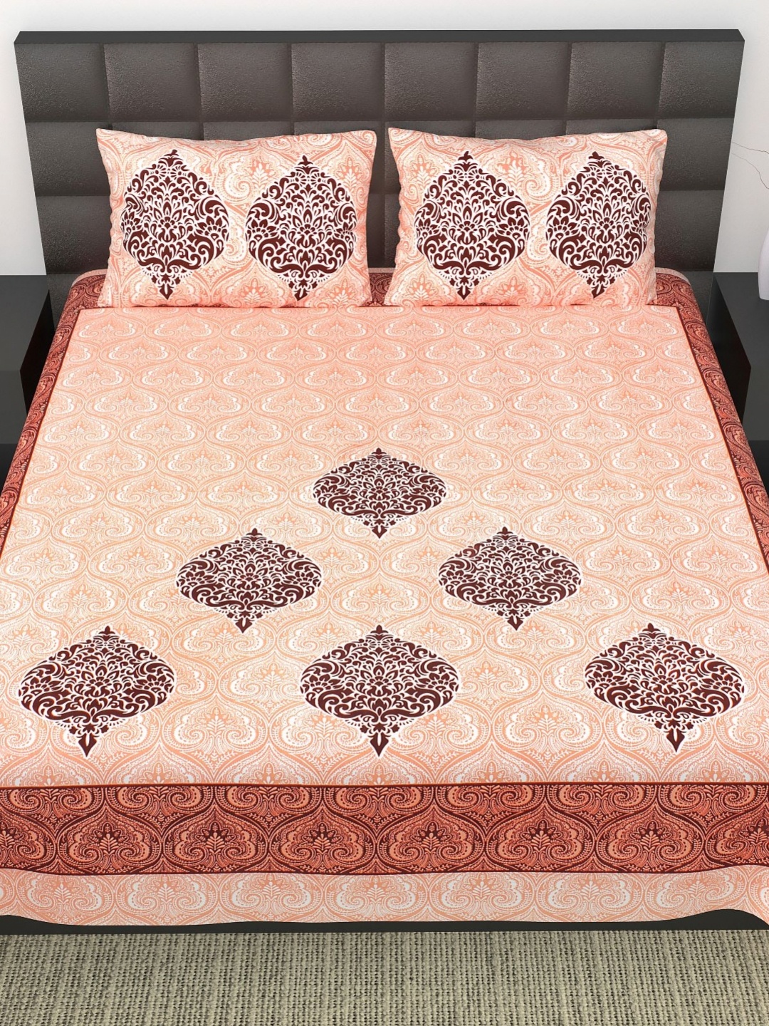 

Aura Orange Ethnic Motifs 144 TC Queen Bedsheet With 2 Pillow Covers