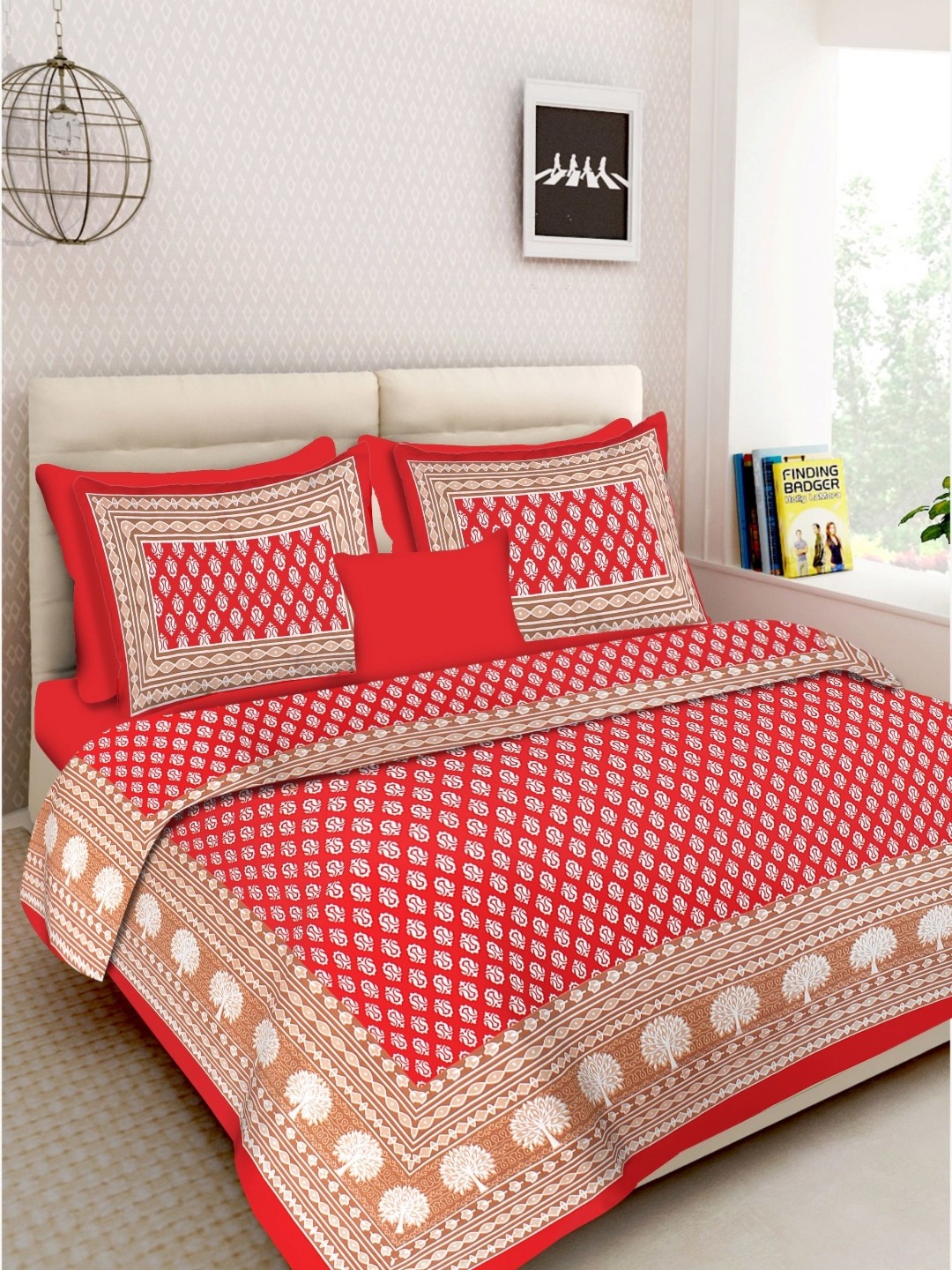 

Aura Orange & White Ethnic Motifs 144 TC Queen Bedsheet With 2 Pillow Covers