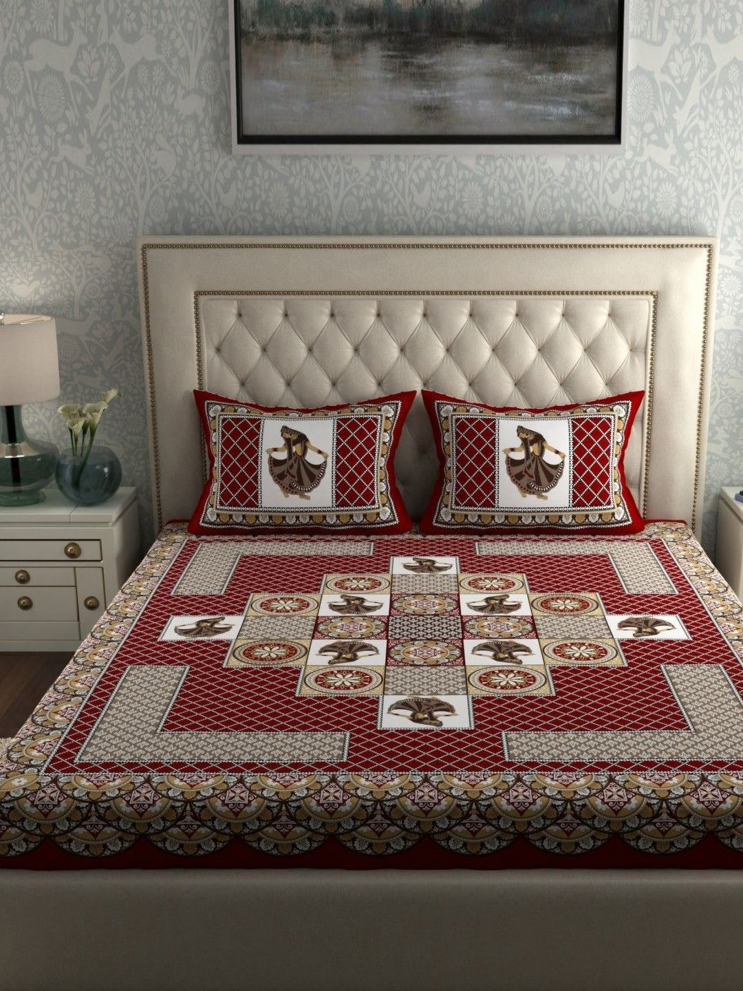 

Aura Maroon Ethnic Motifs 144 TC Queen Bedsheet With 2 Pillow Covers