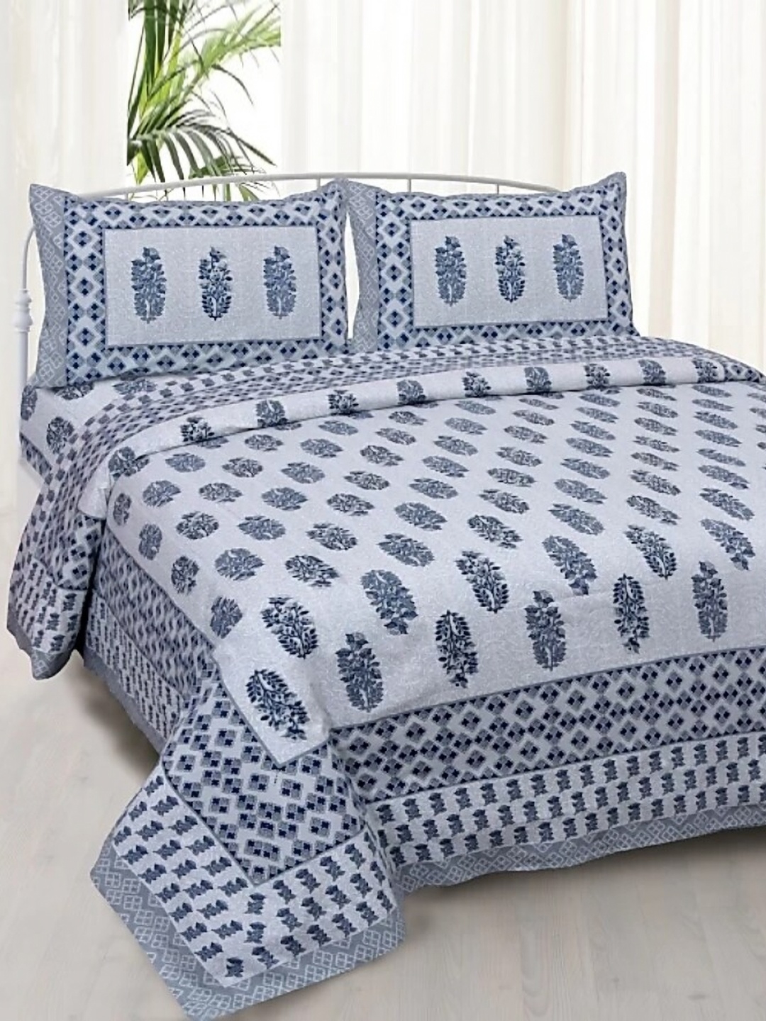 

Aura Blue Ethnic Motifs 144 TC Queen Bedsheet With 2 Pillow Covers