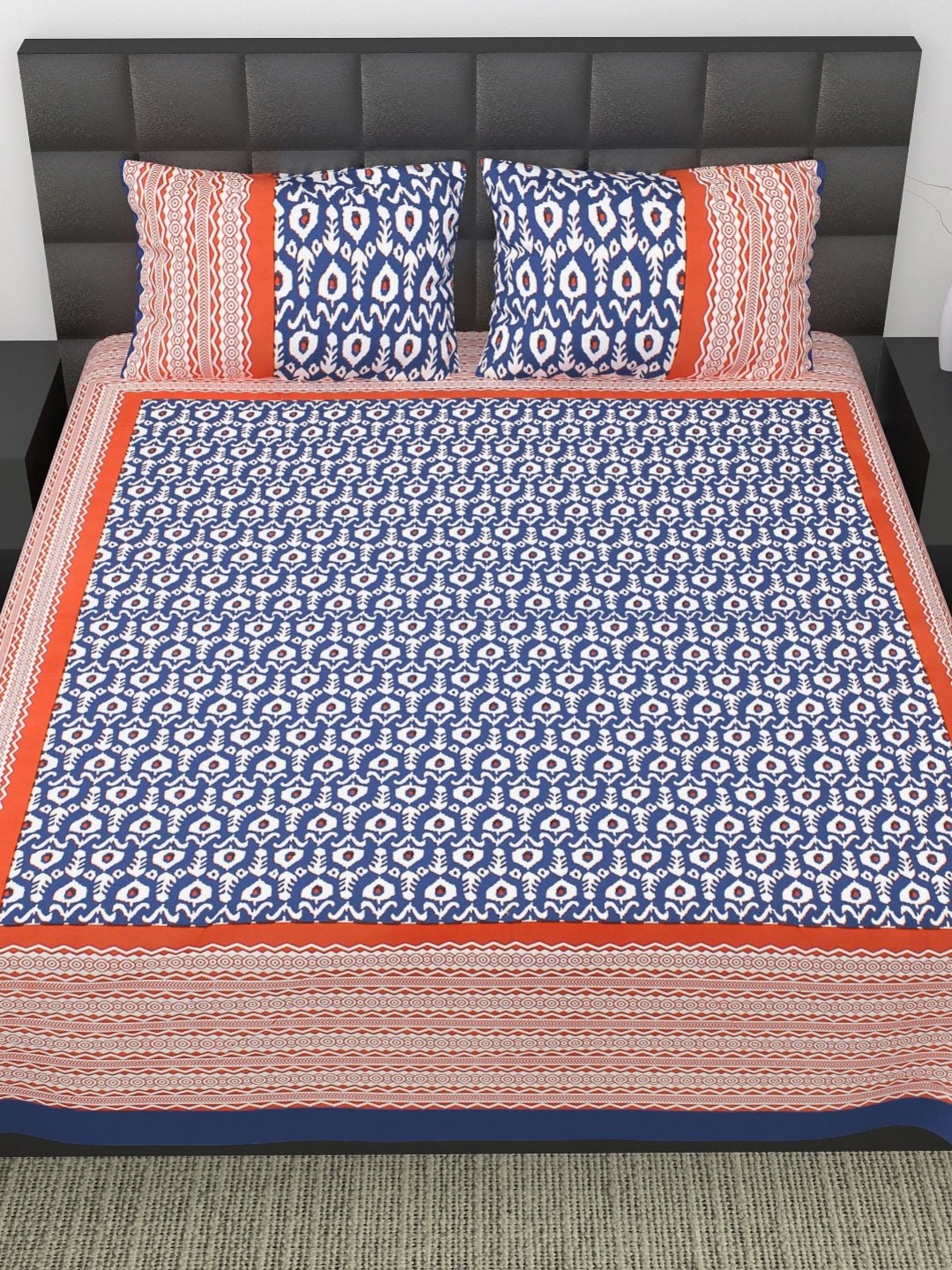 

Aura Blue Ethnic Motifs 144 TC Queen Bedsheet With 2 Pillow Covers