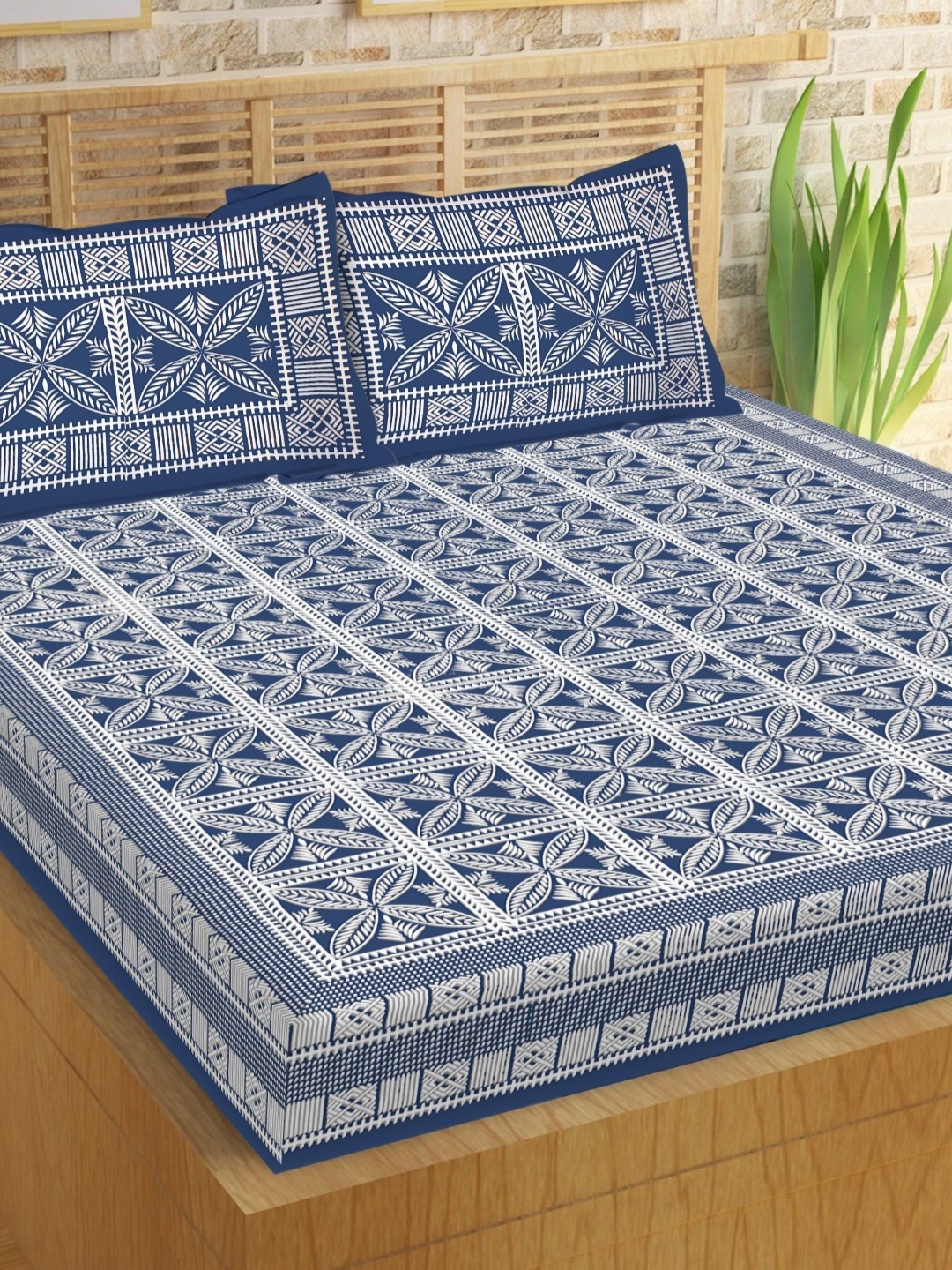 

Aura Blue Ethnic Motifs 144 TC Queen Bedsheet With 2 Pillow Covers