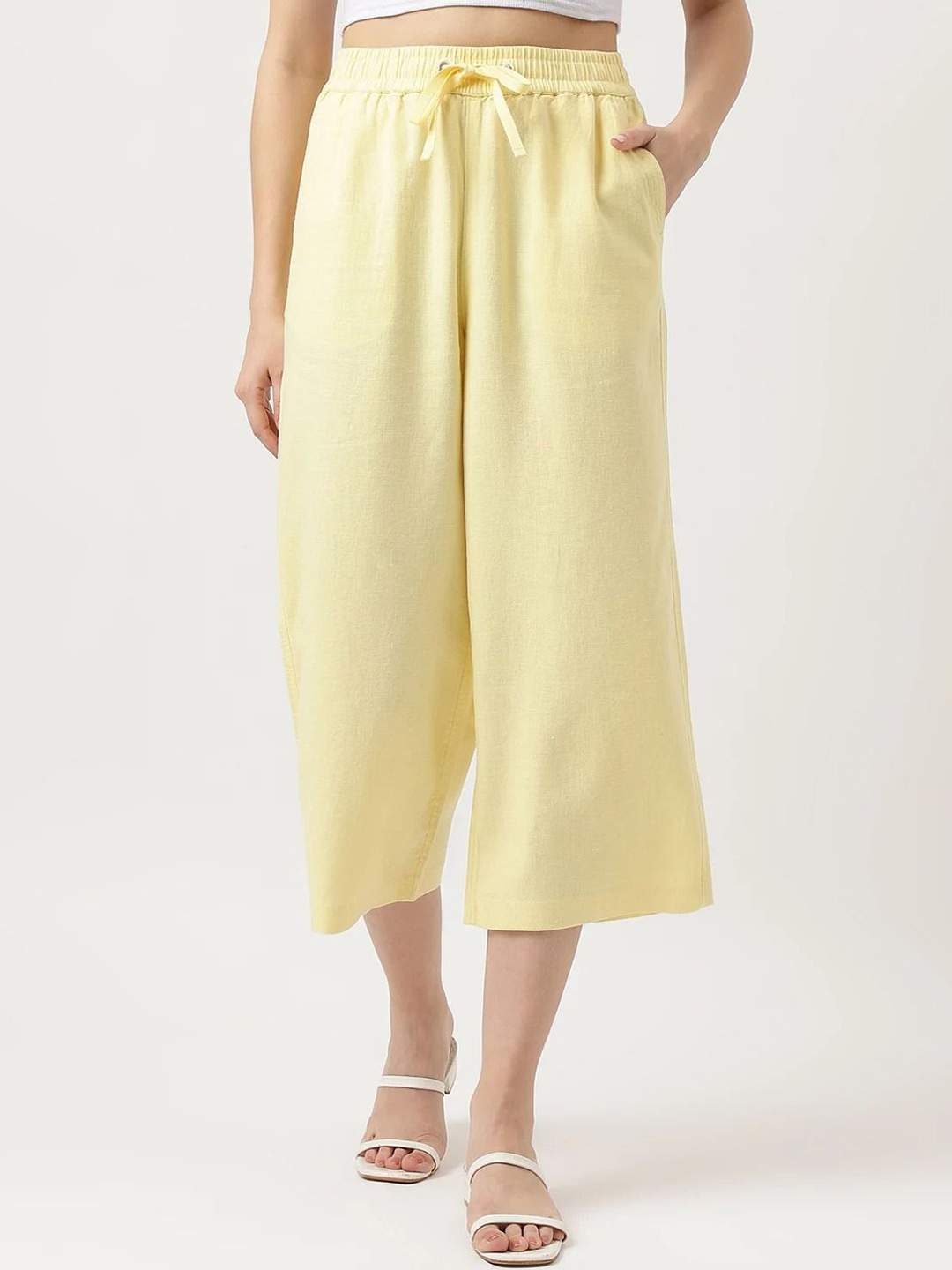 

Marks & Spencer Women High-Rise Culottes Trousers, Yellow