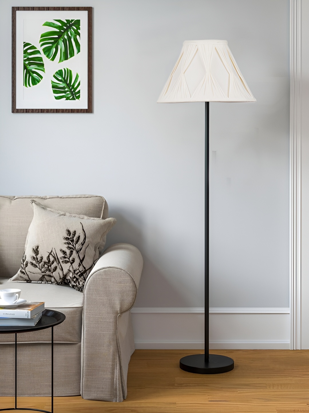 

Devansh Off White Cotton Curtain Pleated Floor Lamp With Shade