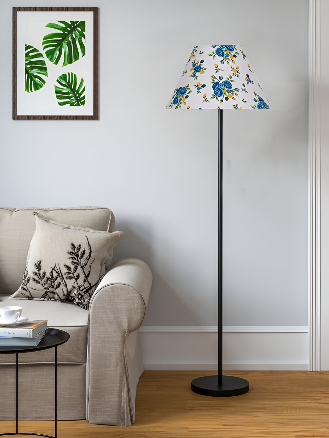 

Devansh White & Blue Printed Iron Floor Lamp With Conical Shade