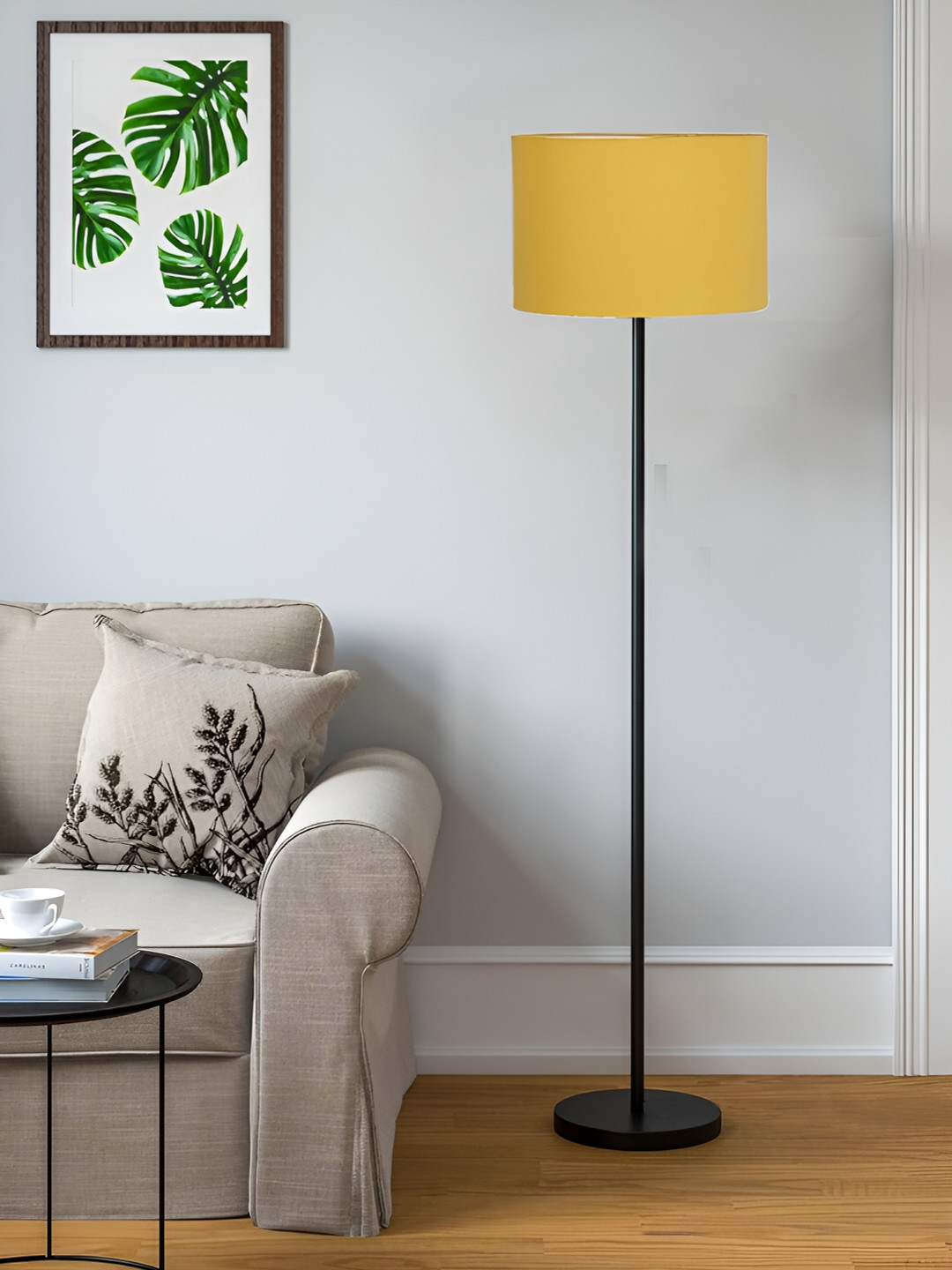 

Devansh Yellow Cotton Drum Shade Floor Lamp With Shade