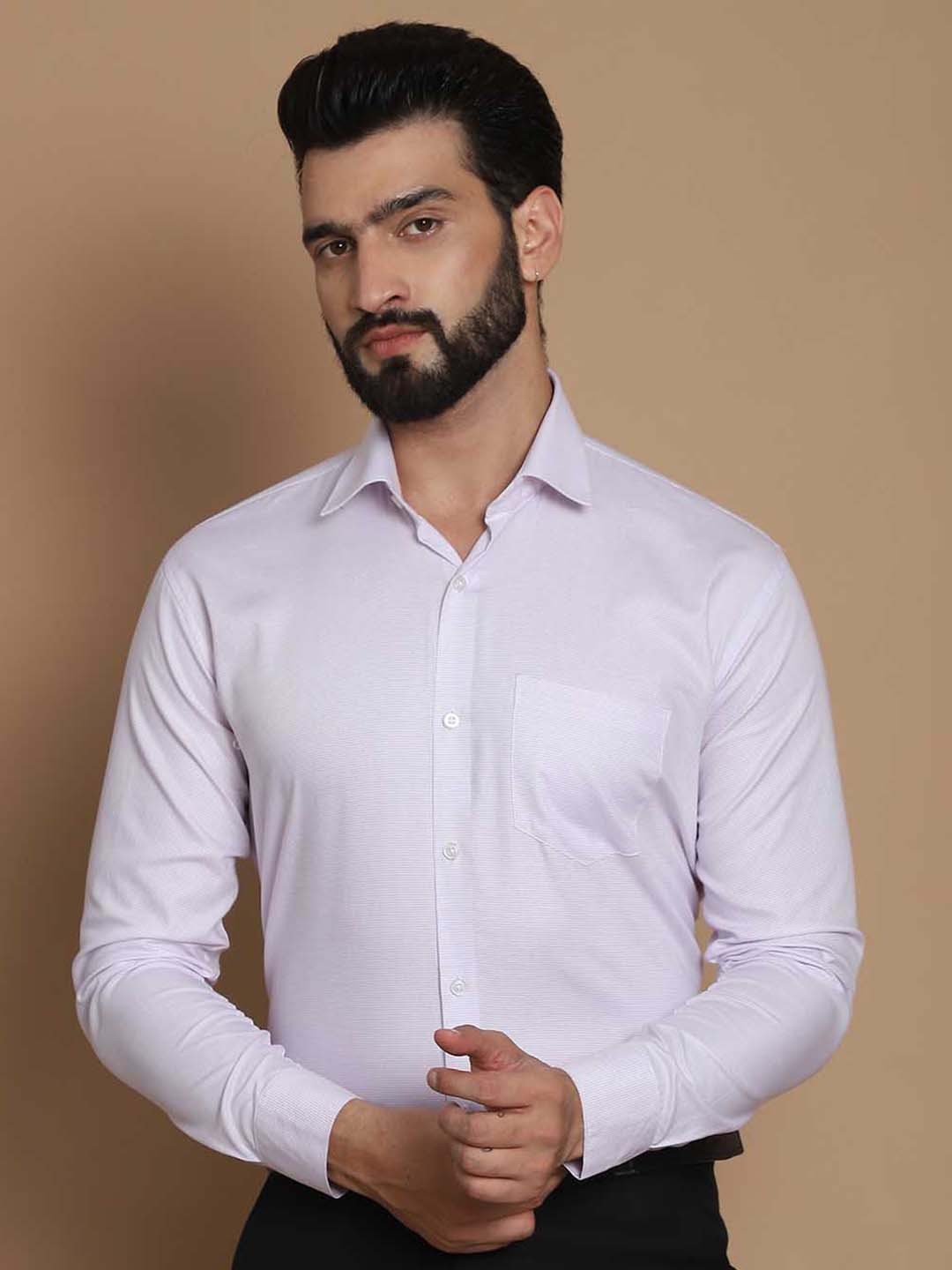 

TAG 7 Straight Cutaway Collar Long Sleeves Chambray Weave Pure Giza Cotton Formal Shirt, Lavender