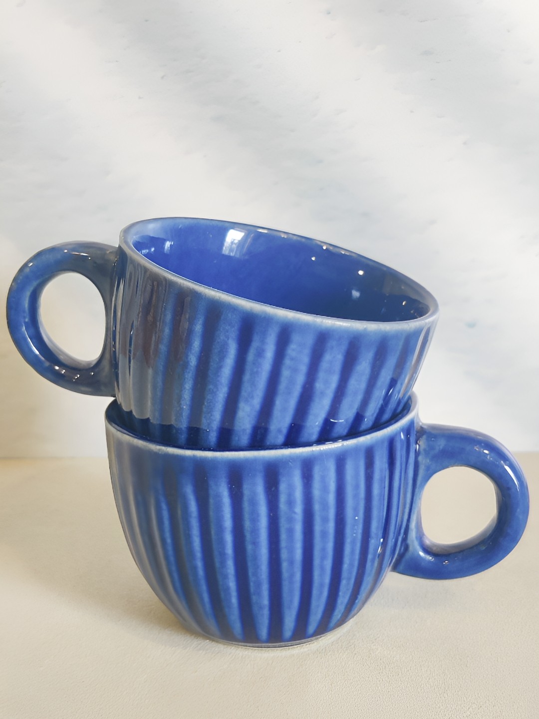 

One Posh Home Blue Textured Stoneware Glossy Cups Set of Cups and Mugs